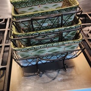 Elegant Green and White Ceramic Cookware Set